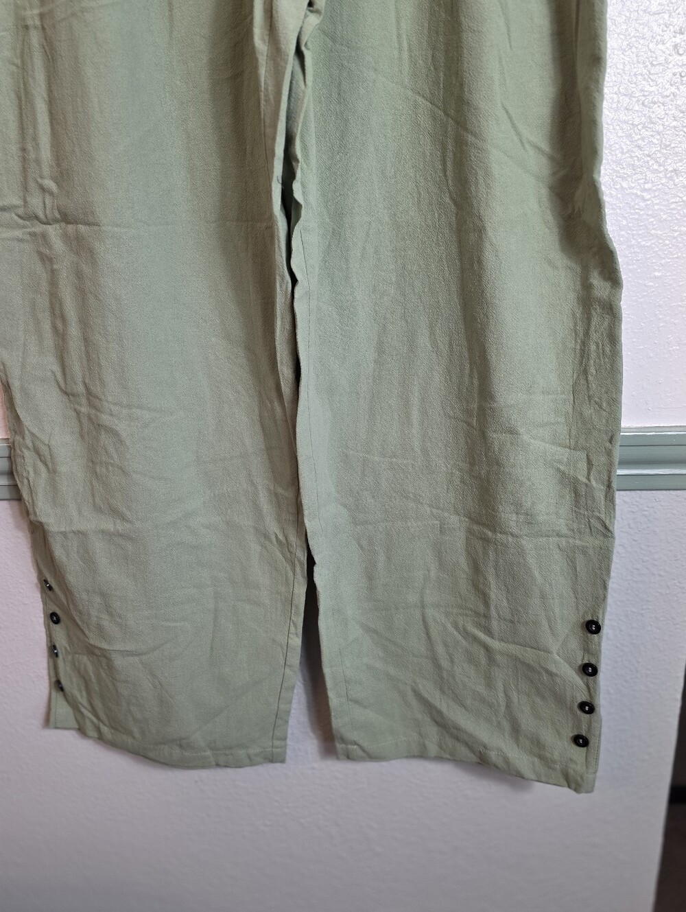 Light Sage Wide-Leg nonfunctional Drawstring Pants Cute Out XLarge Cotton New - Picture 7 of 16